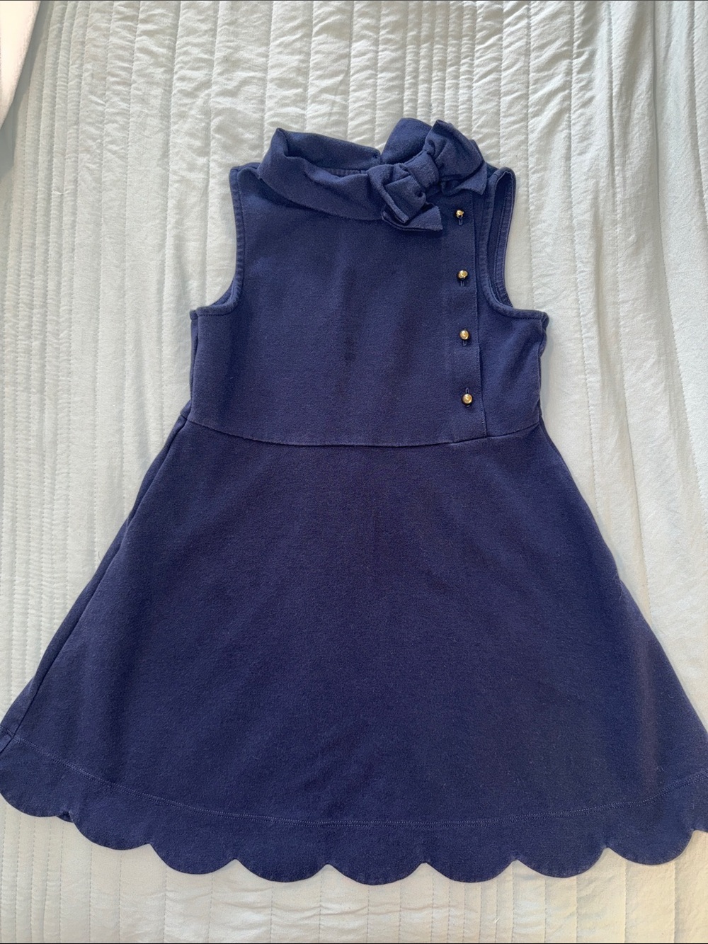 Darling Janie and Jack Scalloped Navy Dress with Collar and Button Details